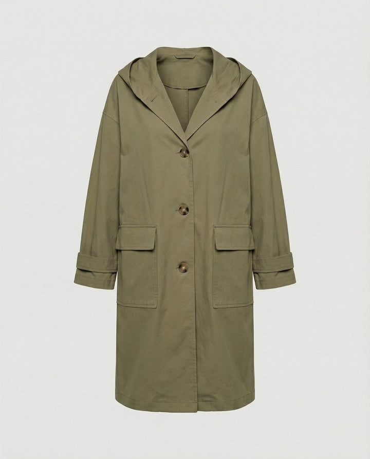 Women's Long Hooded Waterproof Windproof Trench Coat - Green