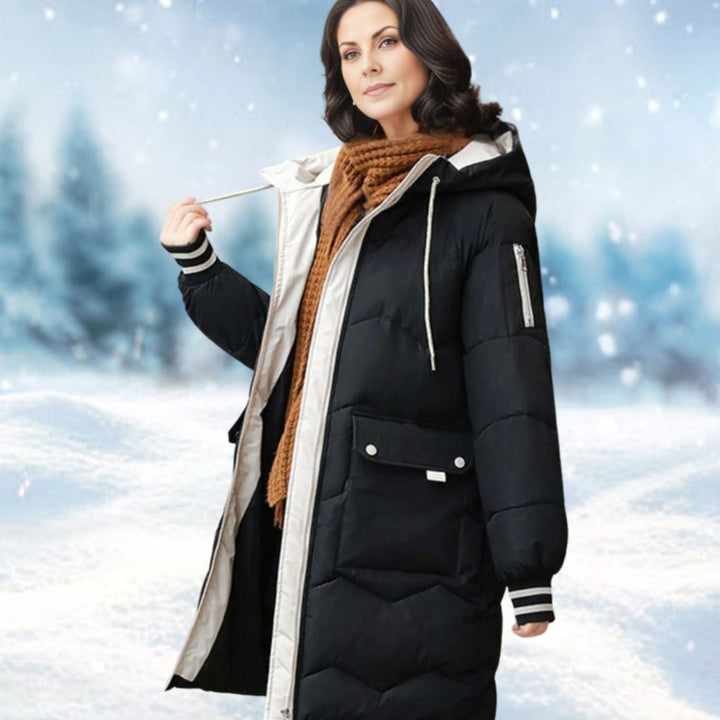 Women's Long Insulated Hooded Puffer Winter Coat - Black