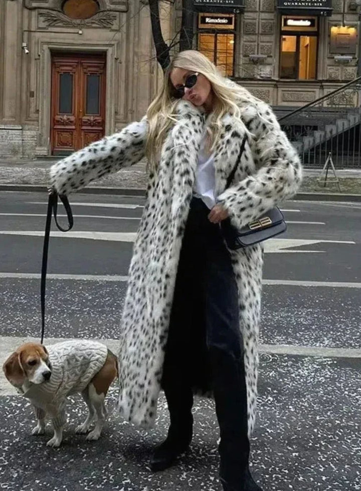 Women's Long Leopard Print Faux Fur Womens Winter Coat