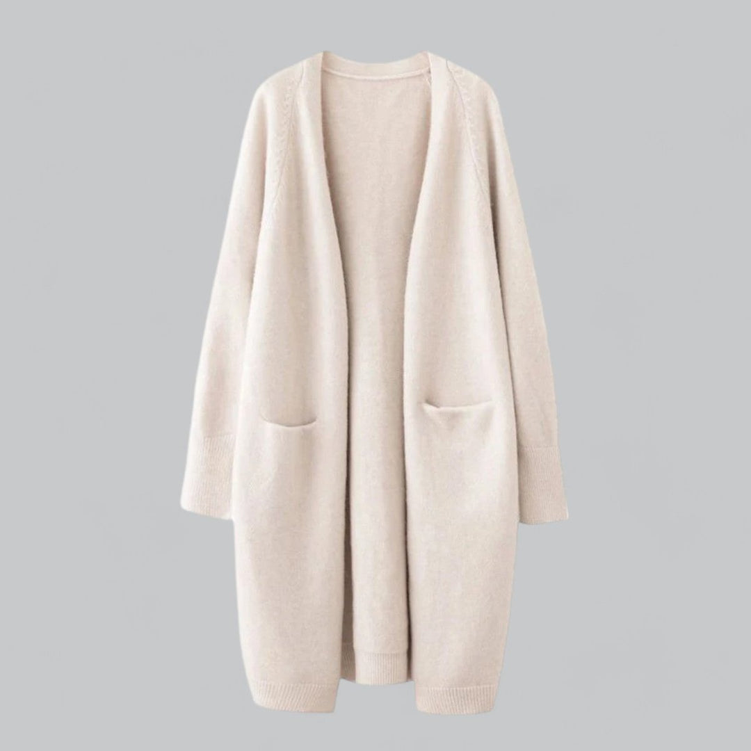 Women's Long Open-Front Knit Oversized Cardigan - Beige