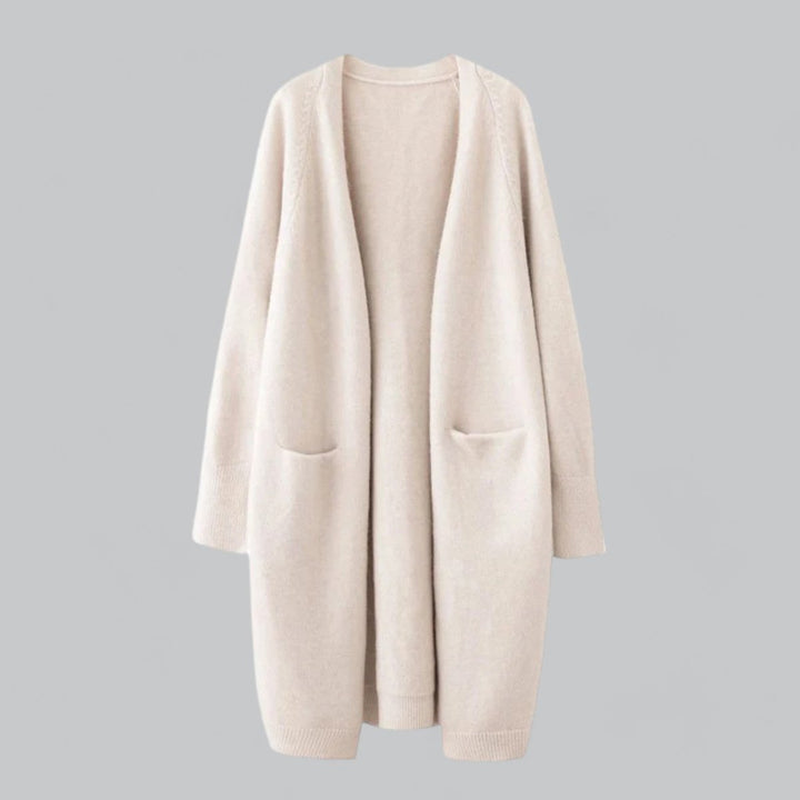 Women's Long Open-Front Knit Oversized Cardigan - Beige