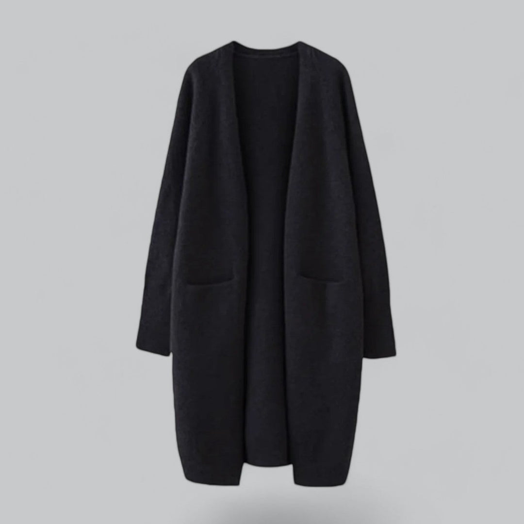 Women's Long Open-Front Knit Oversized Cardigan - Black
