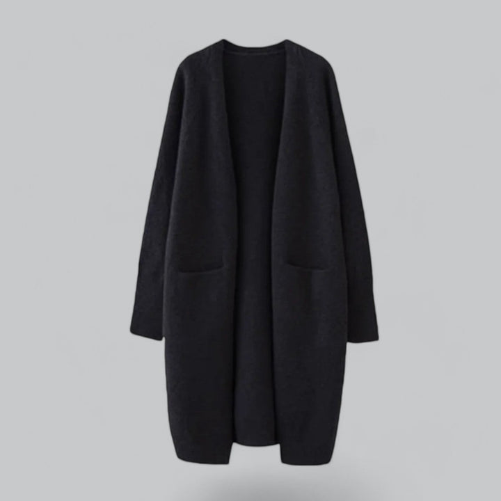 Women's Long Open-Front Knit Oversized Cardigan - Black
