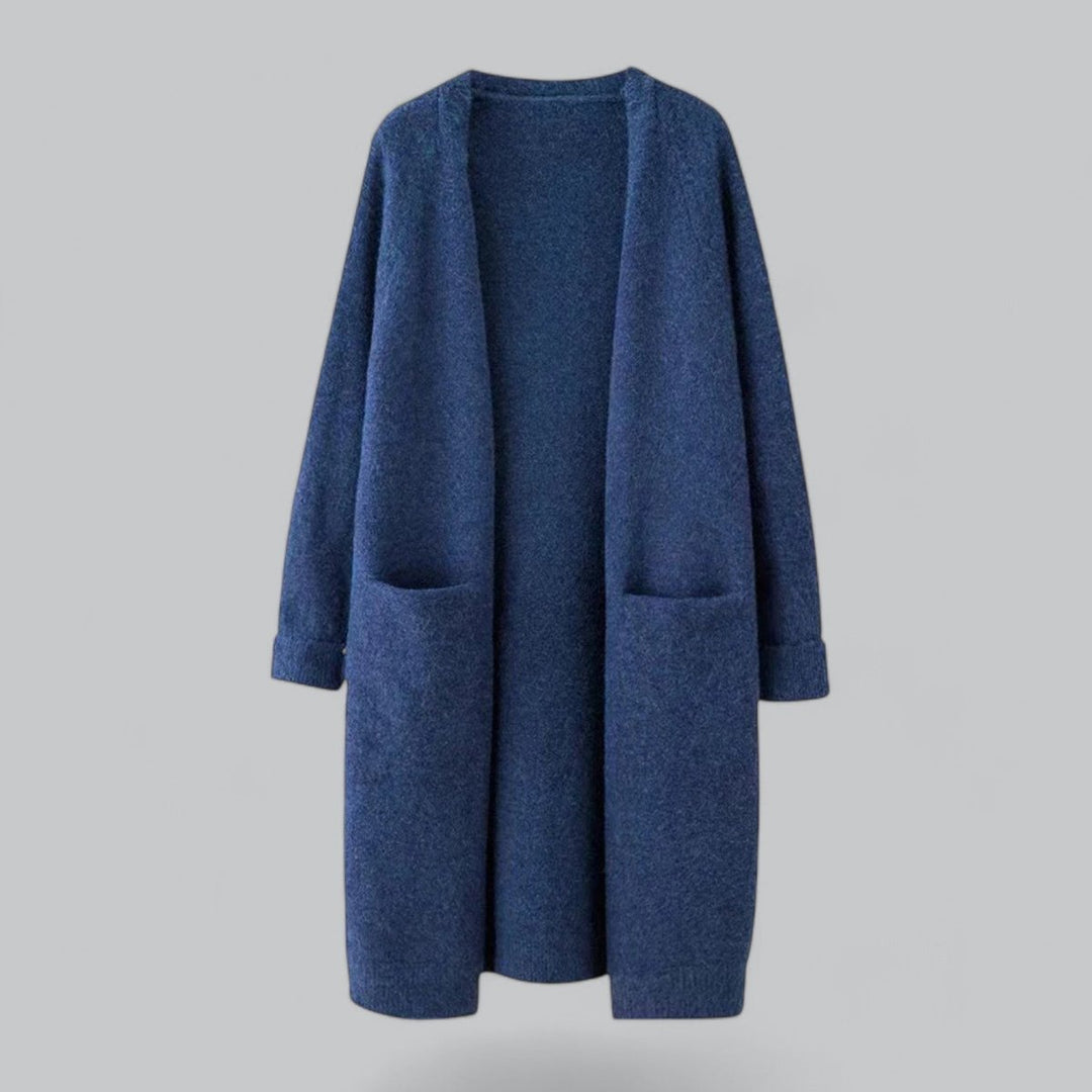 Women's Long Open-Front Knit Oversized Cardigan - Blue