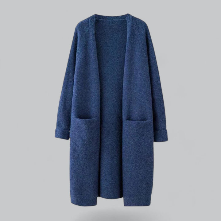 Women's Long Open-Front Knit Oversized Cardigan - Blue