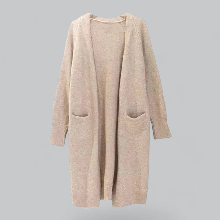 Women's Long Open-Front Knit Oversized Cardigan - Khaki