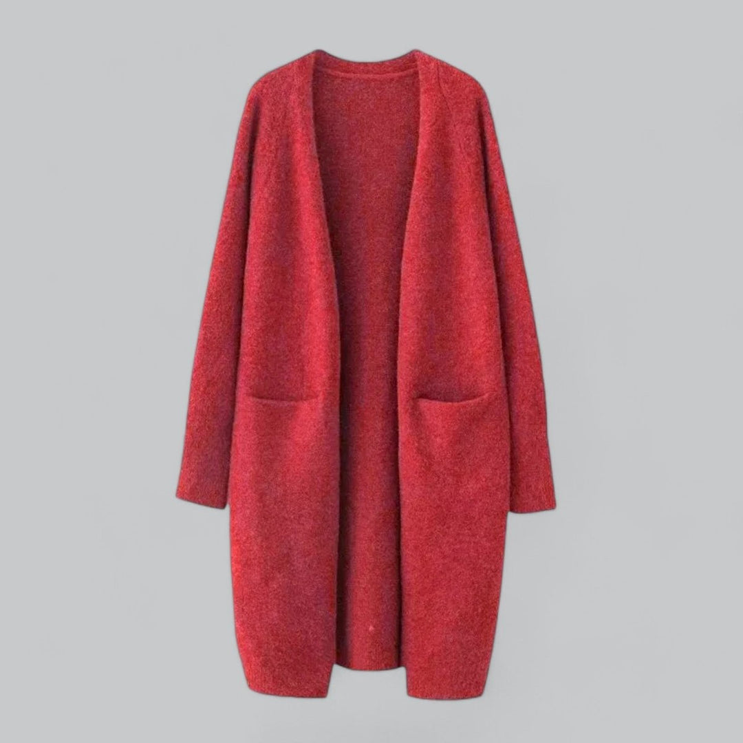 Women's Long Open-Front Knit Oversized Cardigan - Red