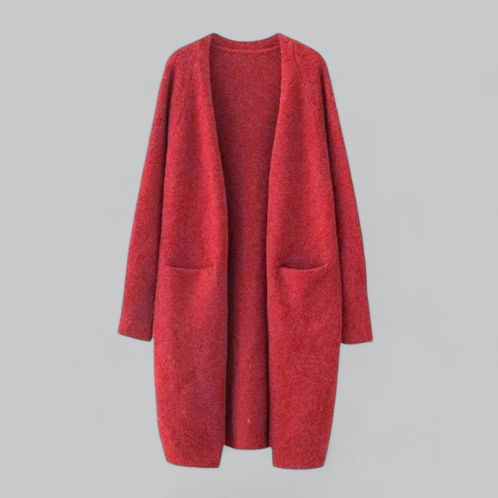 Women's Long Open-Front Knit Oversized Cardigan - Red