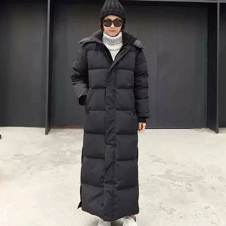 Women's Long Puffer Coat Hooded Maxi Quilted Winter Jacket - Black