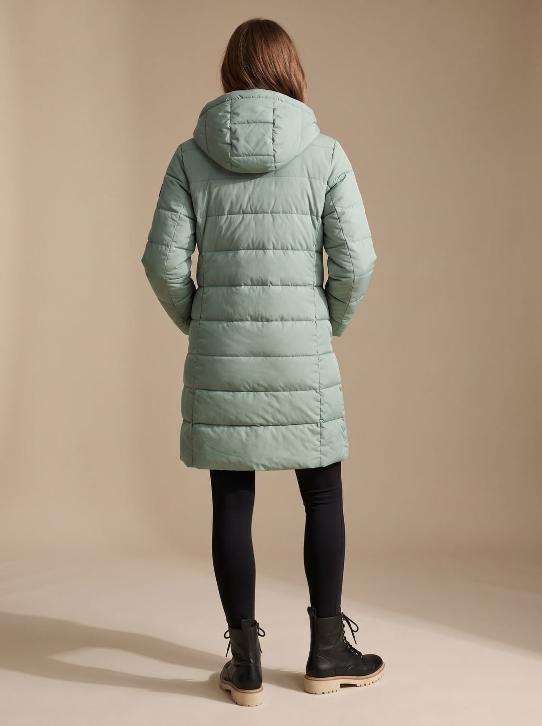 Women's Long Quilted Hooded Puffer Jacket - Turquoise