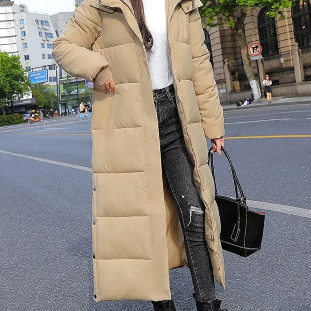 Women's Long Quilted Puffer Winter Coat Full-Length Padded Jacket - Khaki