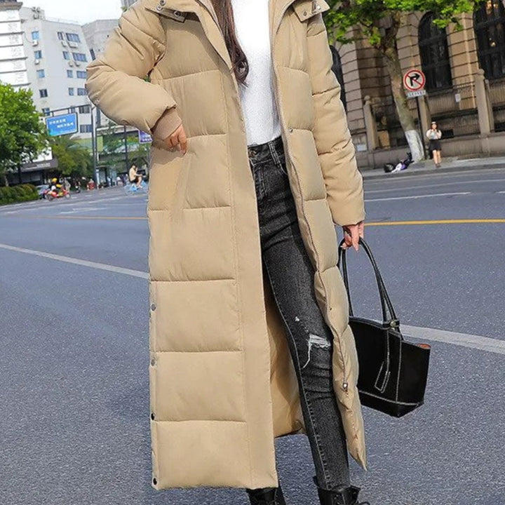 Women's Long Quilted Puffer Winter Coat Full-Length Padded Jacket - Khaki