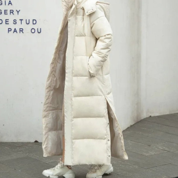 Women's Long Quilted Puffer Winter Coat Full-Length Padded Jacket - Beige
