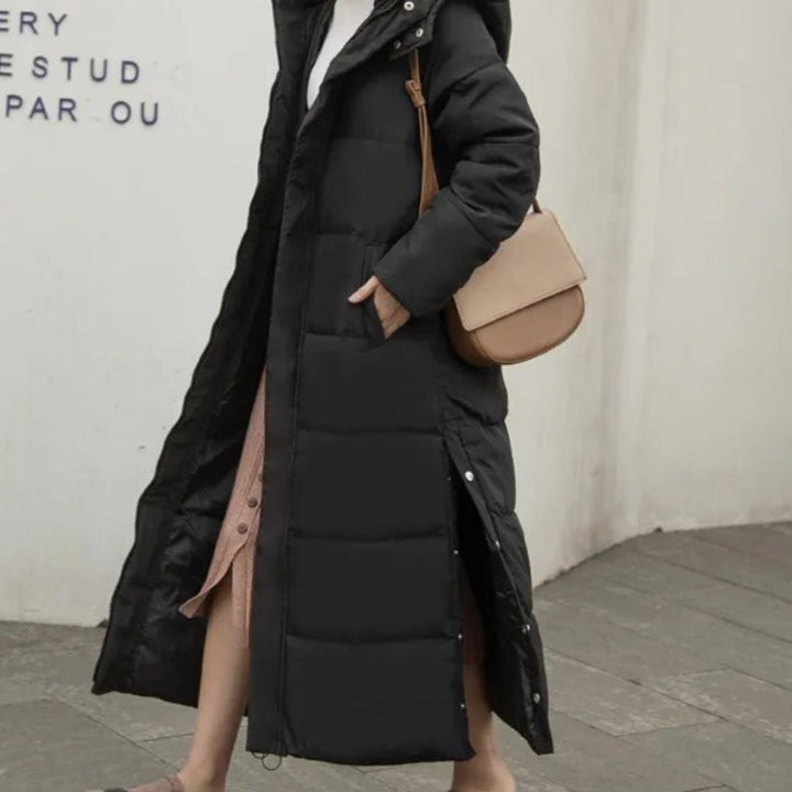 Women's Long Quilted Puffer Winter Coat Full-Length Padded Jacket - Black