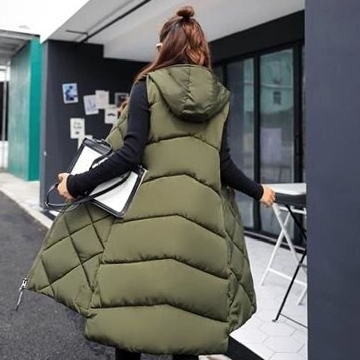 Women's Long Quilted Sleeveless Hooded Vest Puffer Gilet