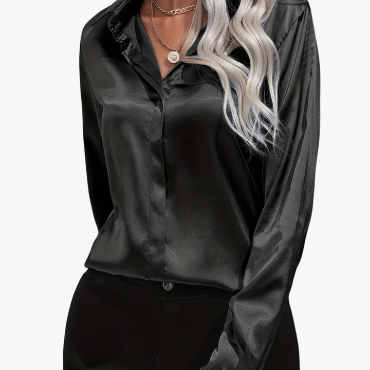 Women's Long Sleeve Button-Down Satin Blouse