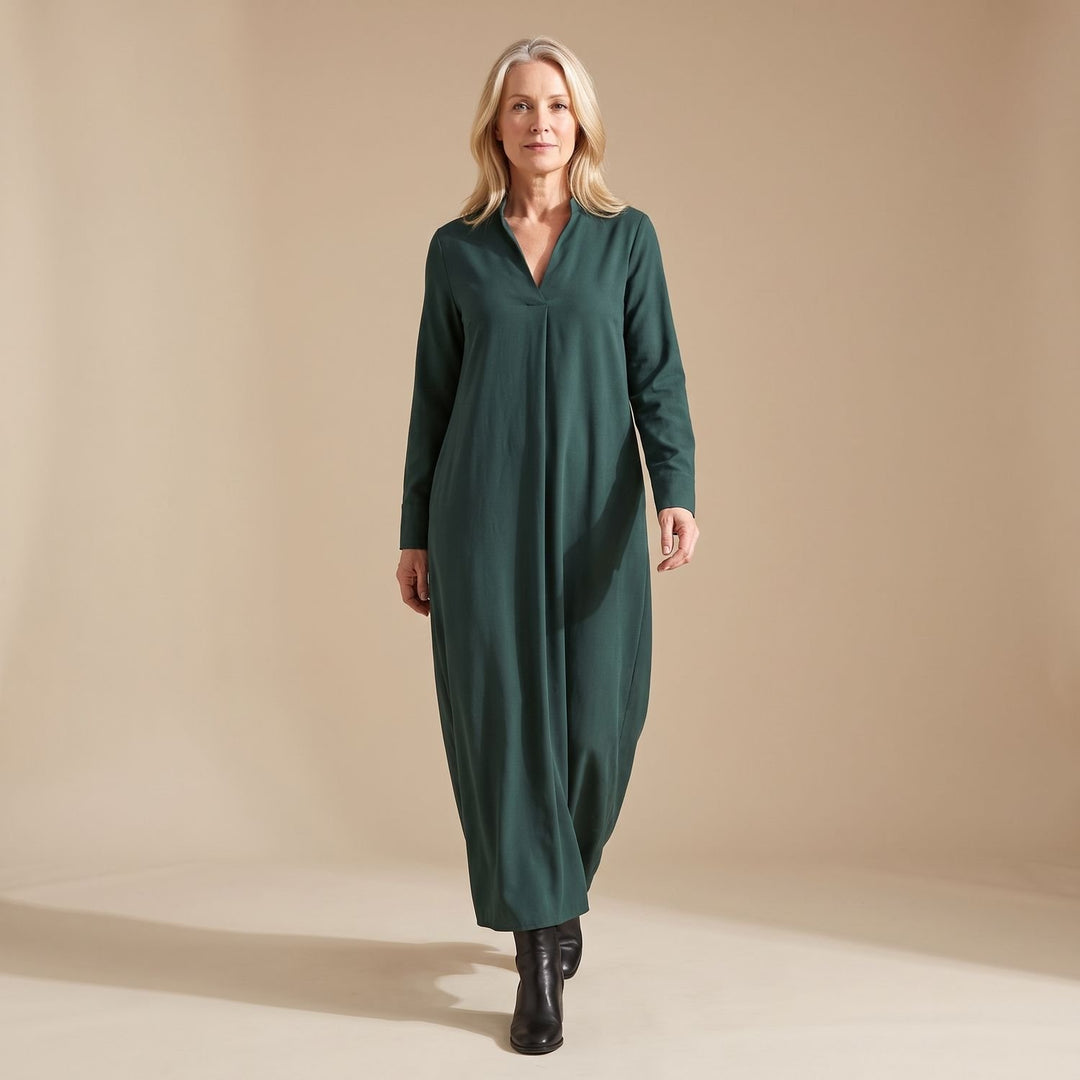 Women's Long Sleeve Elegant Formal Maxi Dress V-Neck - Gray