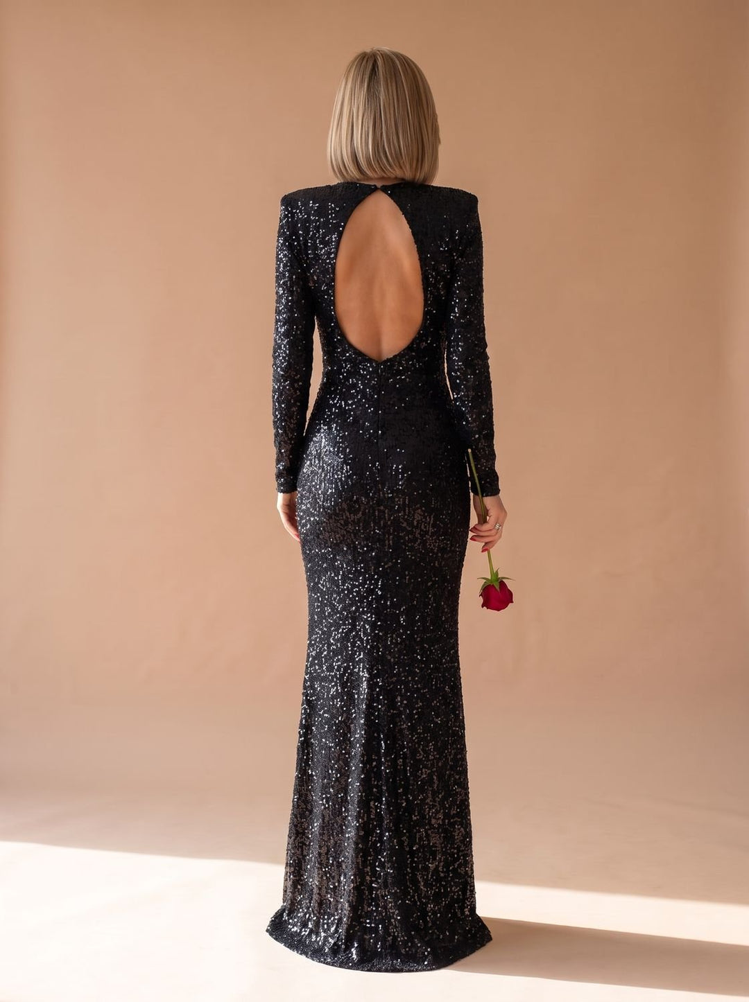 Women's Long-Sleeve Open-Back Sequin Maxi Dress