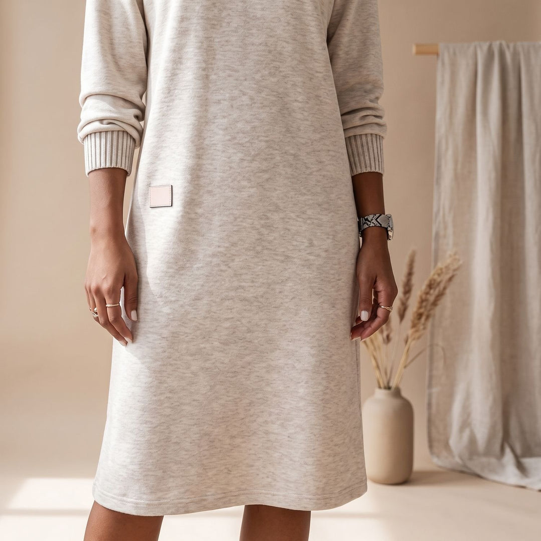 Women's Long Sleeve V-Neck Knit Cuff Midi Sweater Dress
