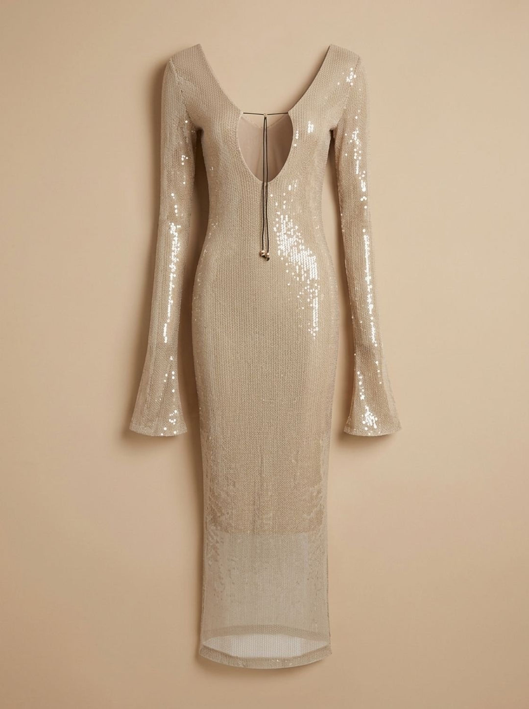 Women's Long-Sleeve V-Neck Sequin Maxi Dress