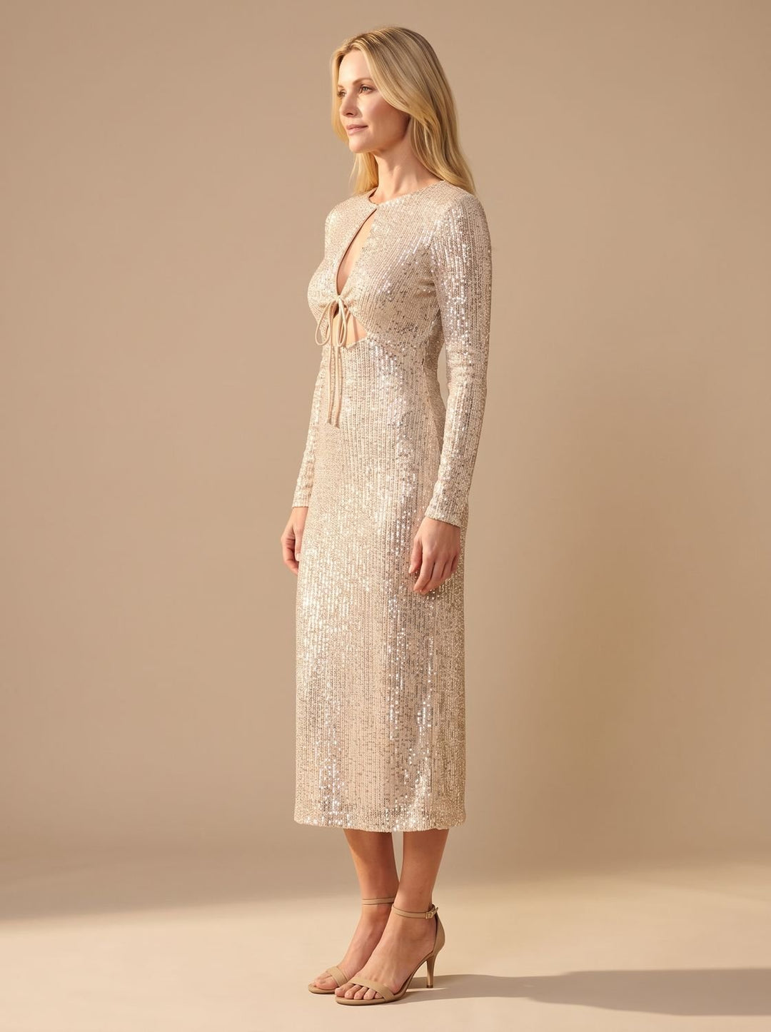 Women's Long-Sleeve V-Neck Sequin Maxi Dress