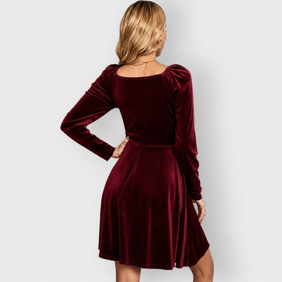 Women's Long Sleeve Velvet Skater Formal Dresses Deep V-Neck