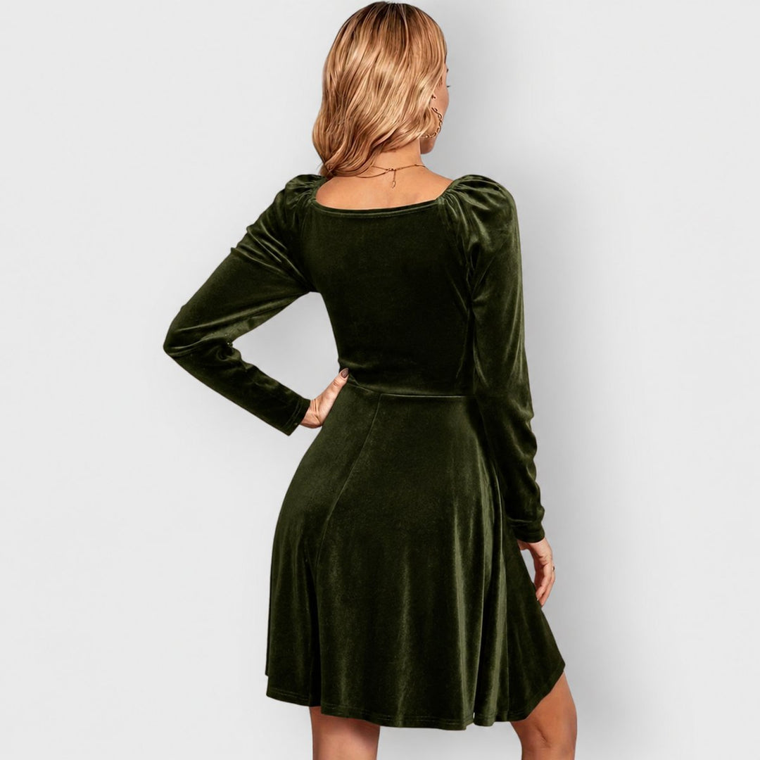 Women's Long Sleeve Velvet Skater Formal Dresses Deep V-Neck