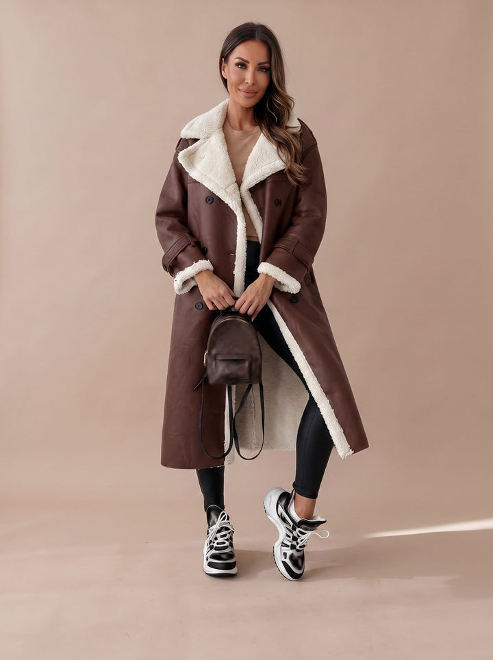 Women's Long Teddy Winter Coat Double-Breasted Sherpa Belted