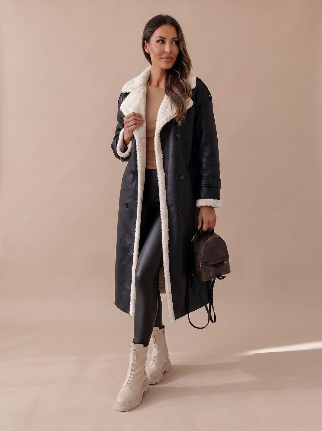 Women's Long Teddy Winter Coat Double-Breasted Sherpa Belted