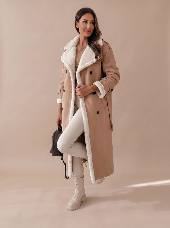 Women's Long Teddy Winter Coat Double-Breasted Sherpa Belted