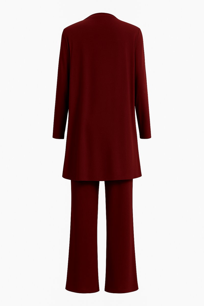 Women's Longline Open-Front Cardigan Wide-Leg Pants 3-Piece Set
