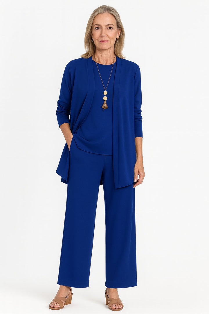 Women's Longline Open-Front Cardigan Wide-Leg Pants 3-Piece Set - Blau