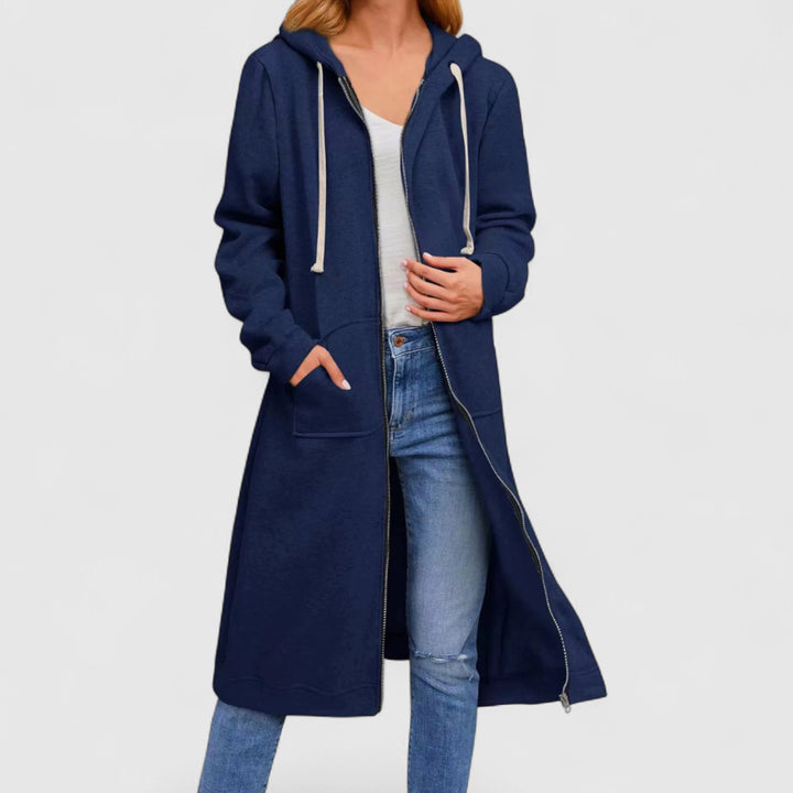 Women's Longline Zip-Up Hooded Fleece Cardigan - Navy