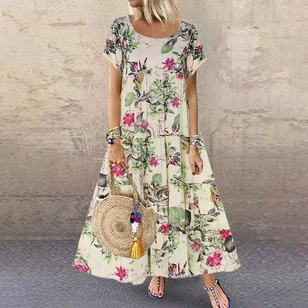 Women's Loose-Fit Floral Print Short-Sleeve Maxi Dress - Purple