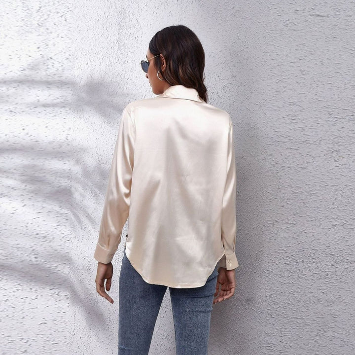 Women's Loose-Fit Long-Sleeve Button-Down Satin Blouses