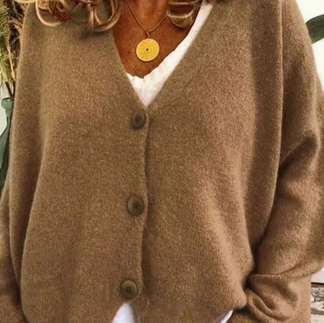 Women's Loose-Fit V-Neck Button-Front Knit Cardigan - Khaki