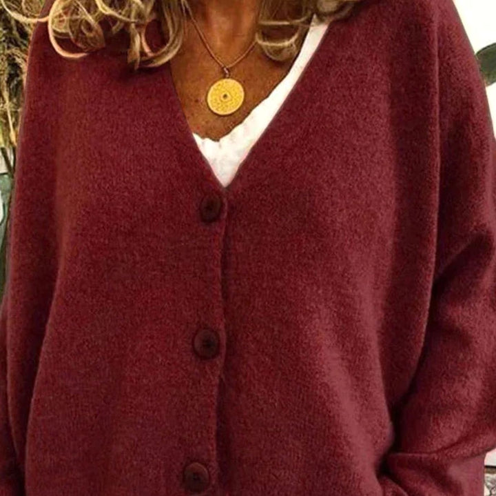 Women's Loose-Fit V-Neck Button-Front Knit Cardigan - Burgundy
