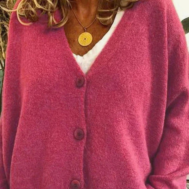 Women's Loose-Fit V-Neck Button-Front Knit Cardigan - Pink