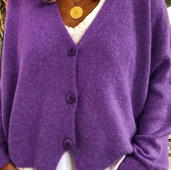 Women's Loose-Fit V-Neck Button-Front Knit Cardigan - Purple