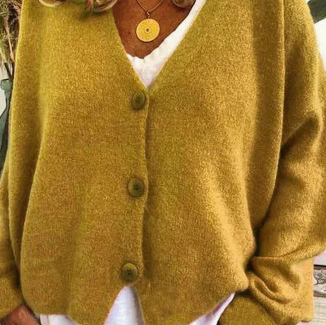 Women's Loose-Fit V-Neck Button-Front Knit Cardigan - Yellow