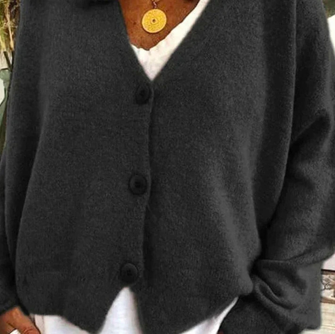 Women's Loose-Fit V-Neck Button-Front Knit Cardigan - Black
