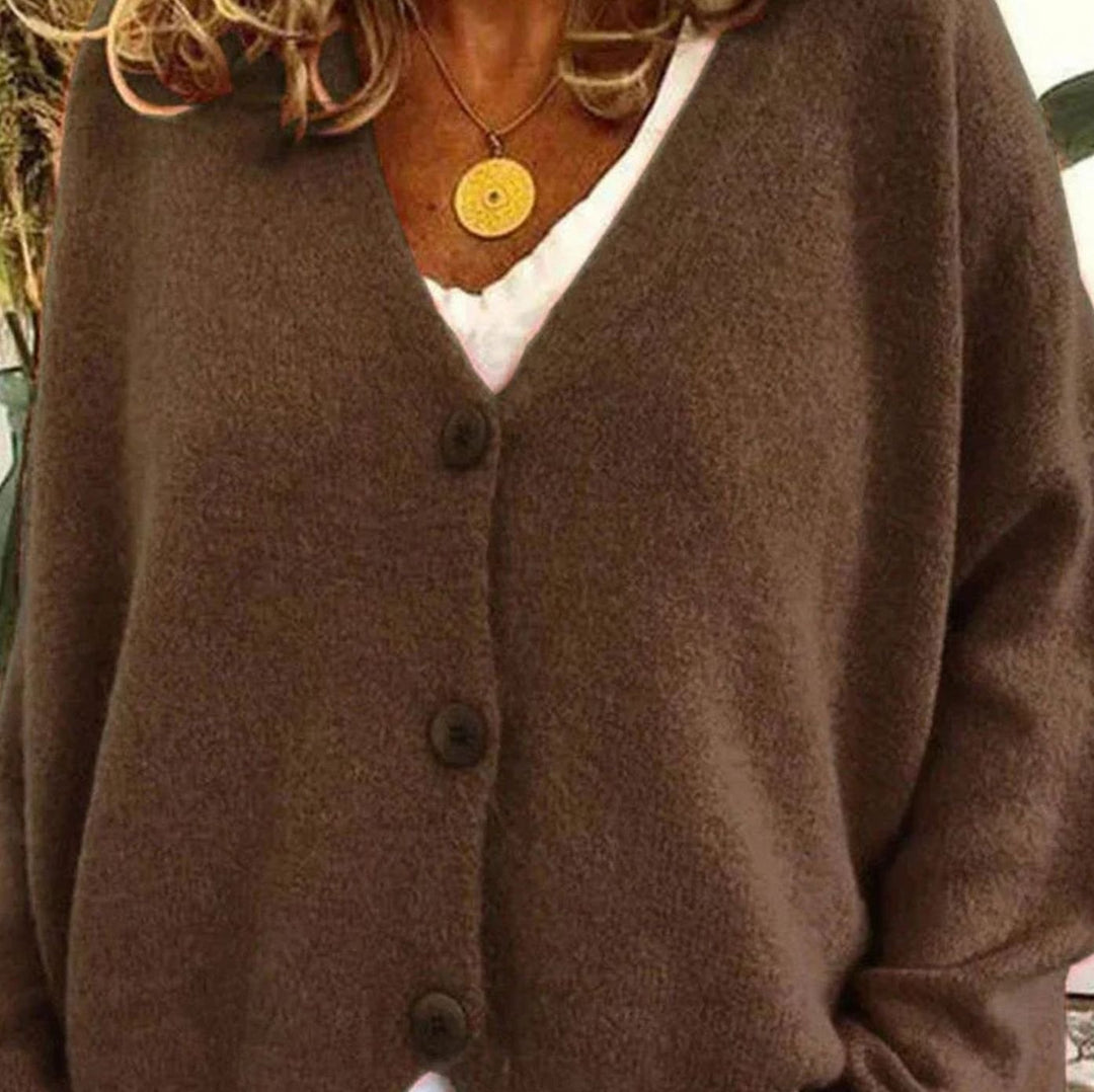 Women's Loose-Fit V-Neck Button-Front Knit Cardigan - Coffee