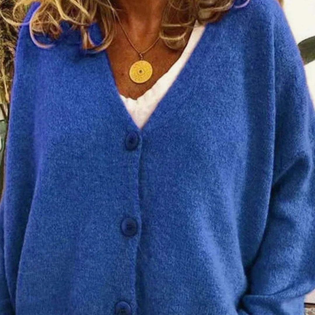 Women's Loose-Fit V-Neck Button-Front Knit Cardigan - Blue