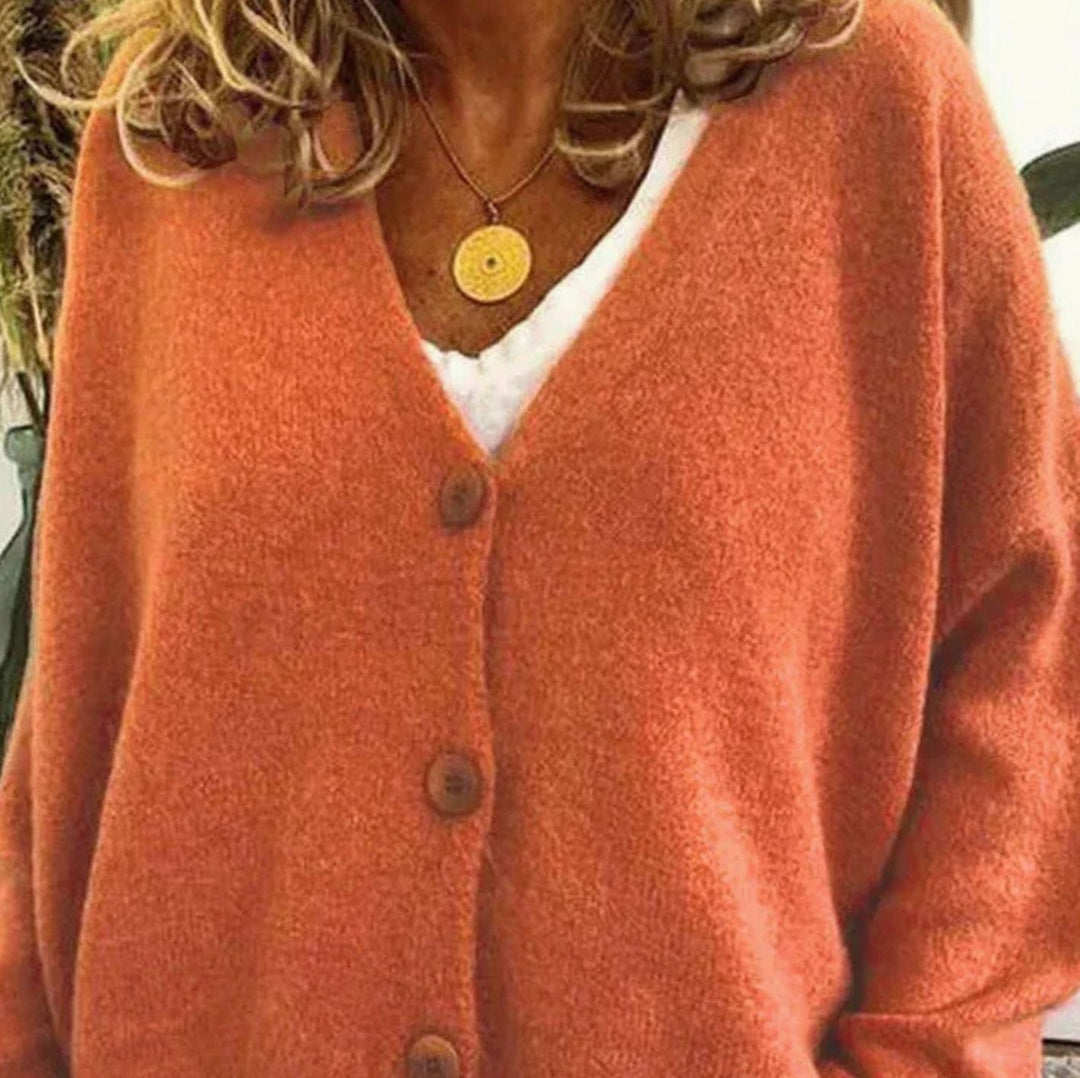Women's Loose-Fit V-Neck Button-Front Knit Cardigan - Orange