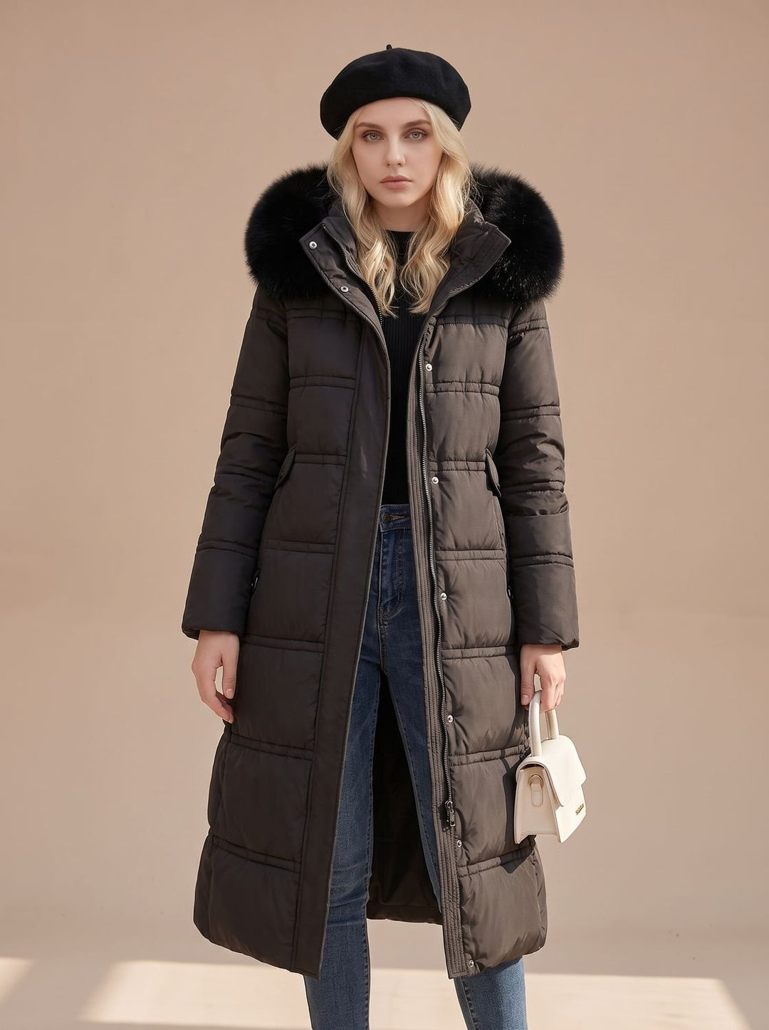 Women's Luxury Fur-Hood Long Puffer Winter Parka