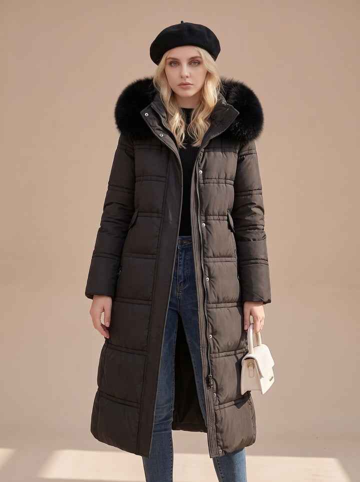 Women's Luxury Fur-Hood Long Puffer Winter Parka