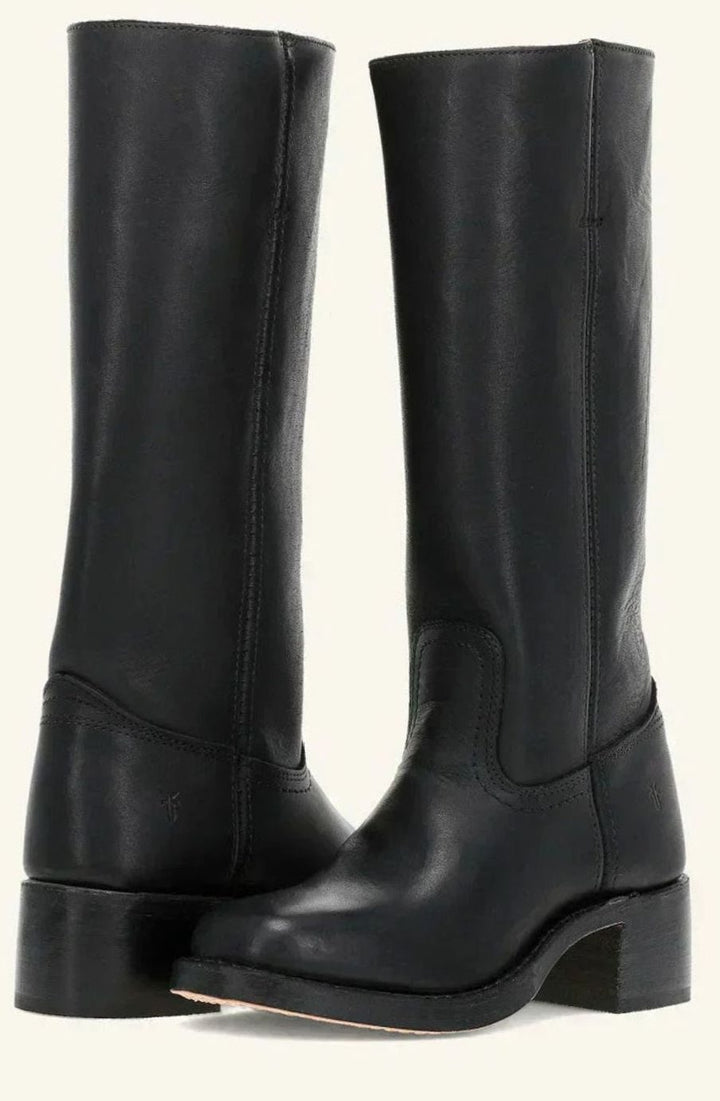 Women's Mid-Calf Slip-On Classic Western Boots Stacked Heel - Black