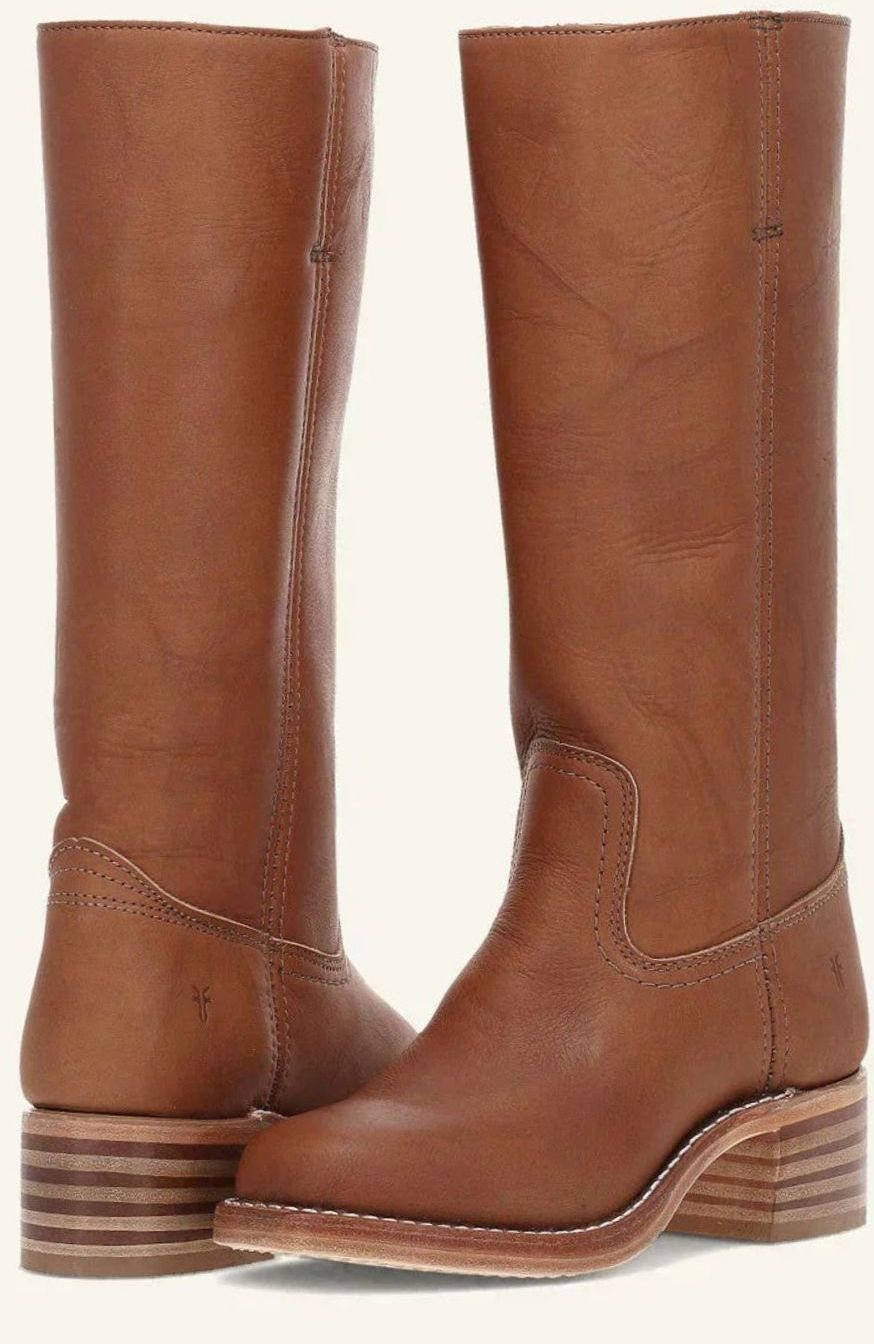 Women's Mid-Calf Slip-On Classic Western Boots Stacked Heel - Light Brown