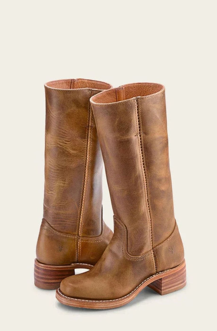 Women's Mid-Calf Slip-On Classic Western Boots Stacked Heel - Brown