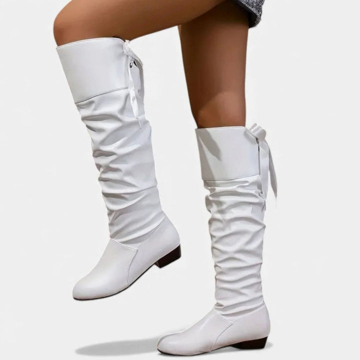 Women's Mid-Calf Slouch Boots Low Heel Bow-Tie Detail
